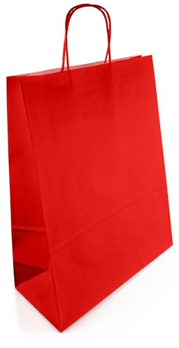 Netuno 200 Papiertragetaschen mit Henkel rot 25x11x32 cm groß für Geschenke | Stabile Einkaufstüten aus Kraftpapier – für Handel, Verkauf, Party, Weihnachten, Ostern, Boutique, Markt & Mitgebsel