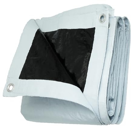 VVFLED 3x6m / 10ftx20ft Heavy Duty Waterproof Tarpaulin, White/Black Tarp for Universal Covering, 140 GSM Multipurpose Pergola Tarp with Eyelets for Garden Furniture, Camping, Building, Roof, Ground