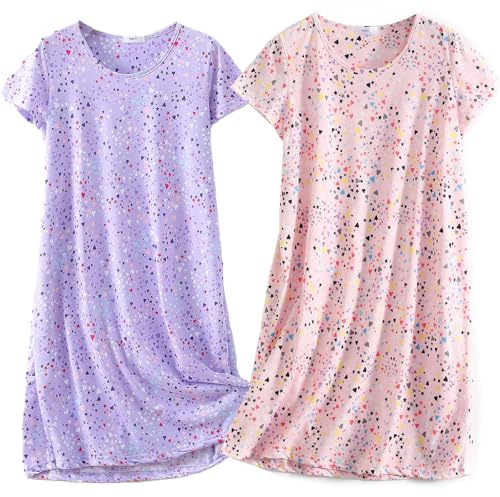 BERDITH 2 Pack Nighties for Women Nightdress Ladies Cotton Blend Nightie Soft Night Dress Womens T Shirt Nightdresses Summer Plus Size Nightwear Sleep & Lounge UK 26-28 Pink Mum Mummy