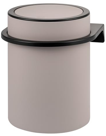 bremermann runder Kosmetikeimer SAVONA mit Softtouch-Oberfläche inkl. Wandhalterung zum Kleben oder Bohren mit Schwingdeckel, Abfalleimer aus Kunststoff, 5,5 Liter Fassungsvermögen (Taupe)