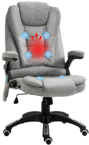 Vinsetto Bürostuhl mit Massagefunktion Mikrofaser Chefsessel Grau | Heizfunktion, Liegefunktion, Wippfunktion, Ergonomisch, Höhenverstellbar, 360° Drehbar, Computerstuhl, Seitentasche