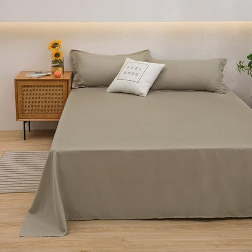 1 Stück Bettlaken für Doppelbett, einfarbig, Oberlaken für Einzel-/Queensize-/Kingsize-Betten, weiche Bettwäsche, Khaki, 250 x 230 cm, 1 Stück