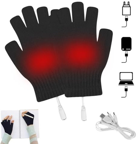 Beheizte Handschuhe über USB Fäustlinge, 2025 Unisex für Damen und Herren, Fäustlinge für den Winter für warme Hände Warm, zum Arbeiten am Laptop, Fingerlos, Strickhandschuhe,Waschbar