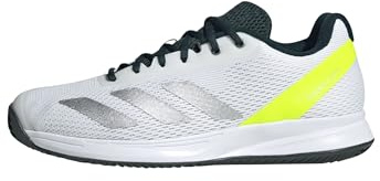 adidas För Män Courtflash Speed 2 Mens Tennis Shoes, Cloud White/Silver Metallic/Lucid Lemon, 43 1/3 EU