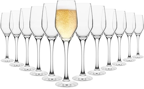 Homiu Glass Champagne Prosecco Flutes | Set of 12 | 230 ML | Reusable Wine Wedding Party Drinking Glasses | Gift Box Set Women, Men, Christmas | Crystal Clear Dishwasher Safe | Napoli Collection
