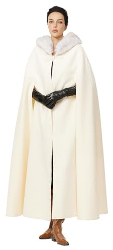 BEAUTELICATE Donna Mantello con Cappuccio in Pelliccia Sintetica Retrò Misto Lana Mantello Poncho Lungo per Medievale Rinascimentale Cosplay Mantello Cappotto per Matrimonio Sposa Invernale