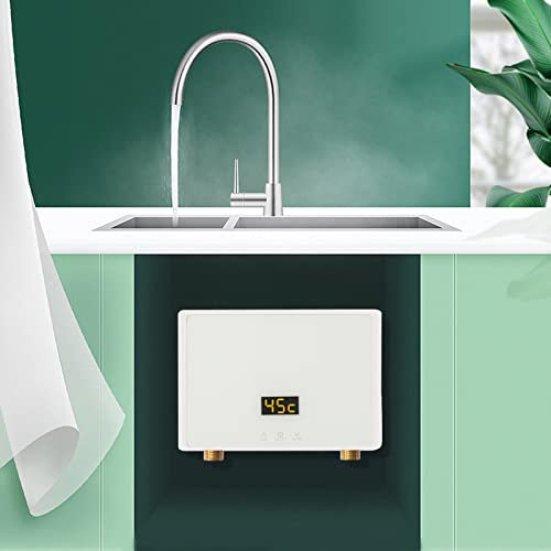 MEELRYD Elektronischer Durchlauferhitzer Küche, 5L 5500W Warmwasserbereiter Elektrisch Instant Klein Durchlauferhitzer Schnelles Aufheizen für Küche und Badezimmer (Weiß)