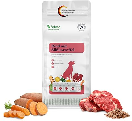 felmo Trockenfutter für Hunde (2kg) mit 50% Rind, Süßkartoffel & Zucchini | Premium-Qualität ohne Zucker- und Getreidezusatz, mit Vitaminen, Präbiotika & Omega-Fettsäuren, stärkt das Immunsystem