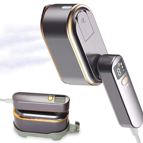 Hoquare Travel Clothes Steamer Portable Iron, 2 in 1 Mini Handheld Steamer for Clothing, 3 Steam Levels, 10s Fast Heat-up, Foldable Clothes Wrinkles Remover for Travel, Home, Office (Purple)