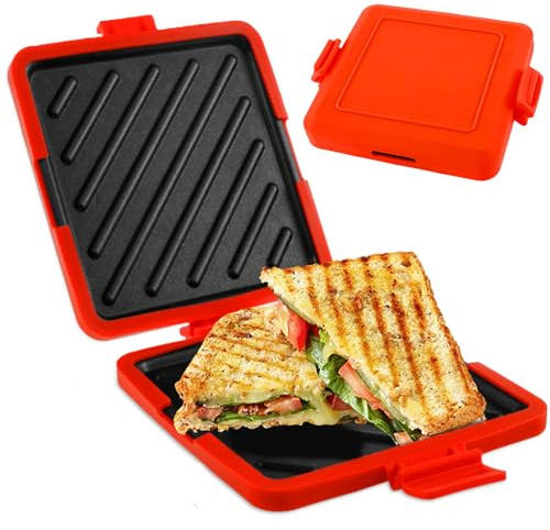 Gatphy Silicone Sandwich Maker Microwave Toastie Maker, Non Stick Microwave Toastie Sandwiches Toaster with Adjustable Silicone Straps Heatwave Breakfast Cookware for Cooking Sandwich (Red)