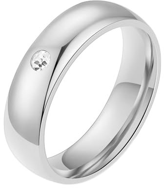 Ring mit Stein Silber, Wedding Ring Woman Edelstahl 5mm Poliert Rund mit Zirkonia Weiß Verlobungsringe Damen Herren Schmuck Größe 65 (20.7)