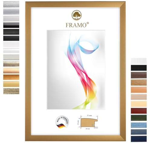 FRAMO Cadre photo en bois 42 x 59,4 cm (Dimension de l'image) DIN A2 en Or simple | Taille sélectionnable | Affiches | Puzzle | Collage | Sur mesure | personnalisés
