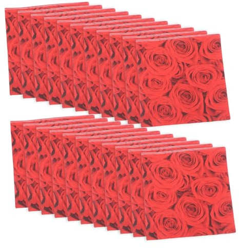 MAGICLULU Servietten Einweg Papierservietten Aus Papier 33x33cm Mit Rotem Rosendruck Partyzubehör Für Valentinstag Und Feier