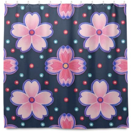miaozhen Tenda da doccia moderna in materiale idrorepellente con gancio, 182 x 182 cm, con fiori di ciliegio, perla, pesca, poliestere, lavabile, tenda da doccia per bagno ganchos para cortinas de ba