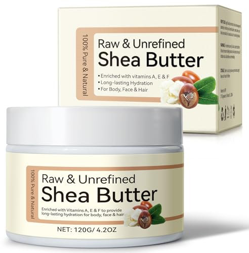 Organic Shea Butter, Raw & Unrefined Shea Butters for Body, Face & Hair, Pure Shea Butter with vitamins A, E & F, Long-Lasting Hydration for Dry Skin, Hair Care, DIY Lip Balm, Natural Moisturize