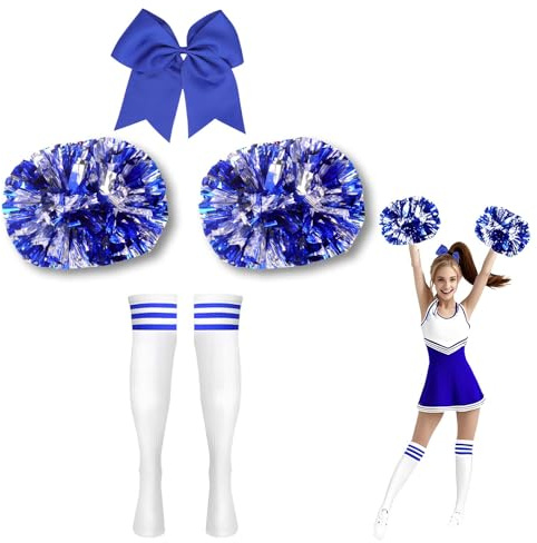 EULAPGOE Cheerleader Pompons Set – Blau, mit 2 Pompons, 1 Haarband & 1 Paar Strümpfe – Hochwertig & Leicht