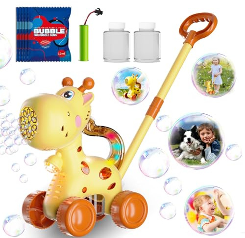 TOY PLAYER Giraffen-Bläschen-Rasenmäher für Kleinkinder, automatische Blasenmaschine für Kinder, Sommer-Spielzeug für draußen im Garten, Geburtstagsgeschenk für Jungen und Mädchen ab 3, 4, 5 Jahren
