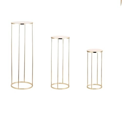 Gold Metal Flower Stand Centerpieces for Weddings - Geometric Column Display Stands with Plates for Ceremony Decor, Stage Decorations, and Event Centerpieces