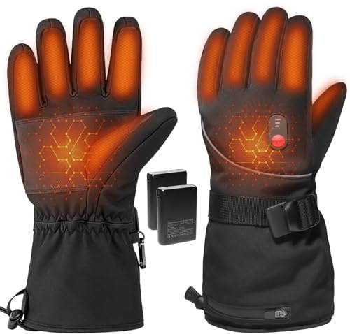 Beheizbare Handschuhe, 7.4v 5000mAh Akku USB Wiederaufladbare Heizhandschuhe für Damen und Herren, 3 Heizstufen, Wasserdichte Motorradhandschuhe zum Skifahren, Radfahren und Wandern- Größe L