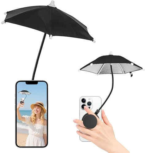 Magnetic Umbrella Sunshade Collapsible Expandable Phone Grip Holder Stand, for Magsafe Phone Grip with Umbrella for Phone, Magnetic Phone Grip with Flexible Angle Design, for iPhone 17 16 15 14 13 12 Series, Black
