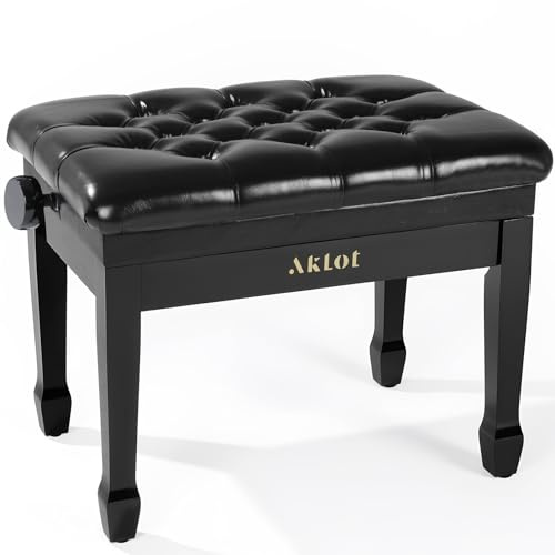 AKLOT Wood Hydraulic Piano Bench, Piano Stool with Padded Cushion, Keyboard Bench High-Density Sponges，Ajustable Piano Stool with PU Leather, Piano Chair and Piano Seat for Adult Musician Black