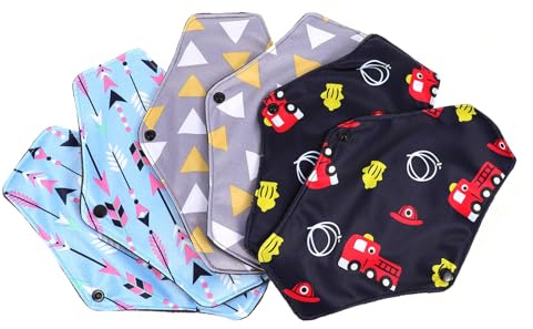Toalla Menstrual de Tela Reutilizable 6 Piezas para Uso Diario | Carbón Activado Color Aleatorio Varios estilos Doble Broche y Capas Centrales , Bolsa de Guardado Incluida