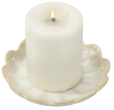 uxcell Candle Holder Plates, 4 Inch Ceramic Candle Tray Tealight Incense Holder Dish Candlestick for Tea Light Aromatherapy Wedding Rustic Vintage Home Decor, Sunflower White