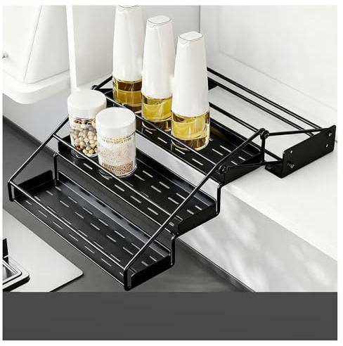 3-stufiges Ausziehregal, Praktische Aufbewahrungsmöglichkeit For Küchengewürze Und Geschirr, Spart Platz Im Küchenoberschrank(Black,30x9.5x17.5cm)