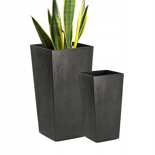 FEINZ Vaso per Piante con Inserto, Vaso Moderno in Plastica Riciclata Nero | Portavaso Effetto Cemento, Fioriera 18x36 cm, Vaso da Fiori per Balcone, Giardino e Interni