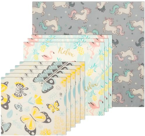 Beeswax Food Wraps 9 Pcs - Reusable Wax Wrap Set 3 Sizes, Cling Film Alternative for Cheese Bread Sandwich, Organic Cotton Bees Wax Bowl Covers for Kitchen Food Storage