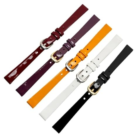 HuanJ Klockarmband 6mm 8mm 10mm Äkta Läderarmband Glansfärgad Med Adapter For Damtillbehör(WHITE,6mm rose gold buckle)