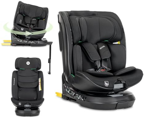 Lorelli Kindersitz mit Isofix + Standfuß, Drehbar 360 Grad i-Size 40-150cm, Mitwachsender Baby Autositz Solaris, Gruppe 0+/1/2/3, 0-12 Jahre, 0-36 kg, Auto Babysitz ab Geburt, 5-Punkt-Gurt, Schwarz