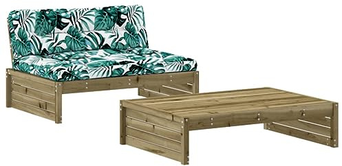 HETFTJN 2-teiliges Garten-Lounge-Set aus imprägniertem Kiefernholz 120 x 95 cm Latten-Design mit Oxford-Kissen platzsparendes Balkon-Möbel-Set für kleine Balkone Terrasse und Garten