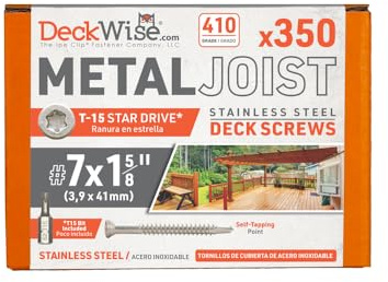 DeckWise #7x1-5/8 Self-Tapping Screws for Metal Joists, 410 Stainless Steel T15 Deck Screws Cover 100 Sq. Ft. of Decking (350 Pack)