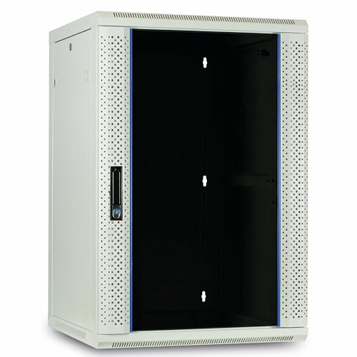 18 HE vitt serverskåp, vägghus med glasdörr (B x D x H) 600 x 600 x 900 mm