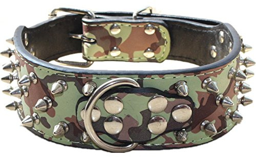 Haoyueer Hundehalsband aus Leder mit Nieten, 2 cm Breite, stilvolle Lederhalsbänder für mittelgroße und große Hunde, Pitbull … (XL, Tarnfarbe)