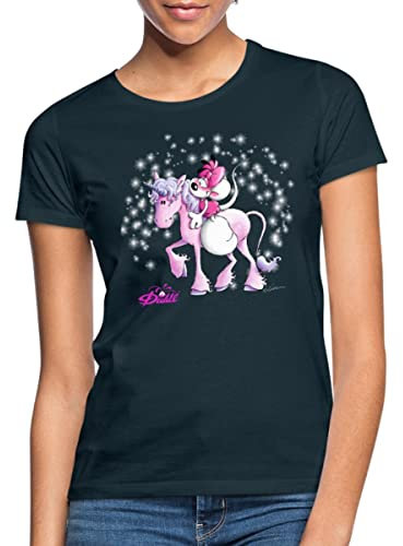 Spreadshirt Diddl Diddlina Reitet Auf Einhorn Lalunaly Frauen T-Shirt, XXL, Navy