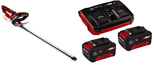 Einhell 3410502 Ge-Ch 1855/1 Li Solo Tagliasiepi a Batteria, Power X-Change, Ioni di Litio, 18 V, Nero, Rosso, Senza Caricabatteria + 2X 3,0Ah & Twincharger PXC Starter Kit