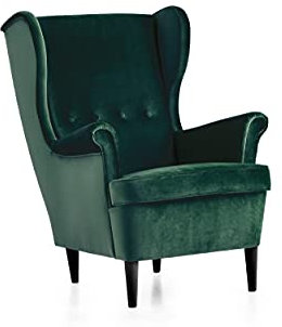 Traumnacht bequemer und moderner Ohrensessel, Polstersessel, Relaxsessel Edgar mit Holzfüßen, Polstersessel im Landhaus-Stil, produziert nach deutschem Qualitätsstandard, grün (Samt)