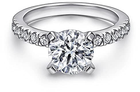Funkelnder Damen Ring aus 925 Sterling Silber in Weiß mit Stein Solitärring I Brillant-Schliff mit Steinen Solitär Verlobungsring Ehering Trauring I Schmuck in Juweliersqualität (Silber 56)