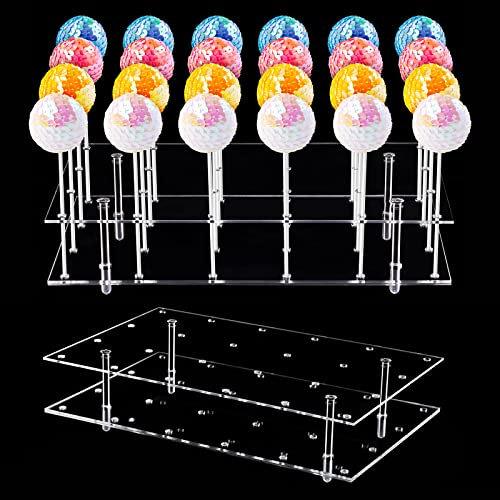 NiHome Cake Pop Stand 24 Holes Aryclic Display Stands for Dessert Table 2-Tier Cupcake Lollipop Candy Display for Wedding Party Anniversary Holiday Celebration (Rectangle)
