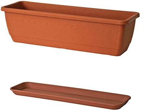 Euro3plast Inis Blumenkasten mit Untersetzer aus Kunststoff 3 Größen 4 Farben (80 cm, Terrakotta)