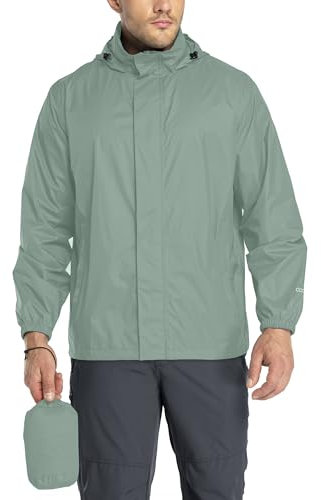 33,000ft Men's Lightweight Waterproof Outdoor Jackets Windproof Rain Shell Jacket Packaway Hooded Raincoat for Golf Fishing Cycling Ice Green L