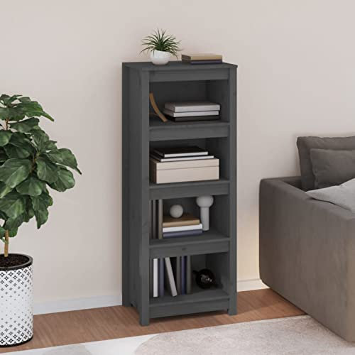 Festnight Bücherregal Regal Wandregal Raumteiler Regal Bücherschrank Stufenregal Raumtrenner Regal Treppenregale Grau 50 x 35 x 125.5 cm Massivholz Kiefer für Wohnzimmer und Arbeitszimmer