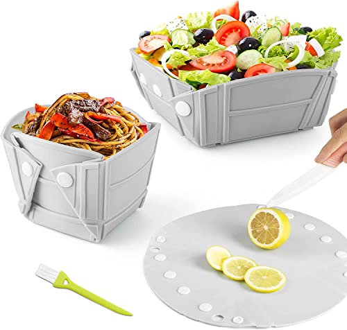YRUISI Cuenco de silicona plegable para viajes, cuenco plegable de silicona, cuenco plegable para camping, cuenco portátil para mochileros con vajilla familiar a presión para familia y camping (gris)