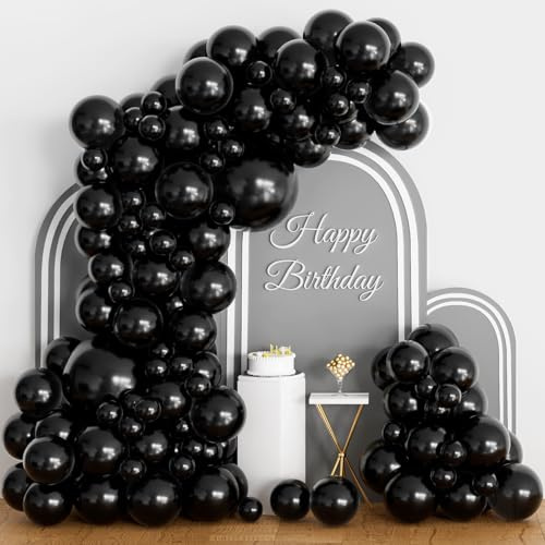 Black Balloons 102Pcs Black Balloon Arch Garland Kit 5/10/12/18 Inch Matte Black Latex Balloons Different Sizes Pack for Birthday Wedding Halloween Graduation New Year Party Decorations