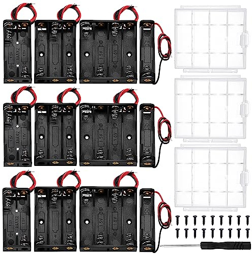 12 Stücke AAA Batteriehalter Sets, KUOQIY 1/2/3/4 x1.5V AAA Kunststoff Batteriehalter mit Drahtkabel, mit 3 Stücke Batteriebox aus Kunststoff und Schrauben
