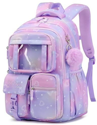 PIG PIG GIRL Kids Backpack for Girls - School Bags for Middle School Students - Book Bag for Elementary Primary - Kawaii Ita Backpack - Purple