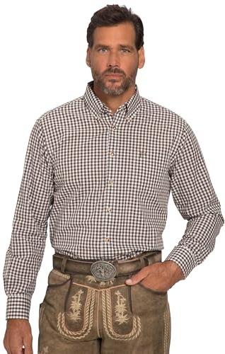 JP 1880 748509 Chemise à Carreaux pour Homme, Grandes Tailles, Tailles L-8XL, Costume, Manches Longues, col boutonné, Coupe Moderne, jusqu'à 8 XL, Marron foncé, 5XL Grande Taille