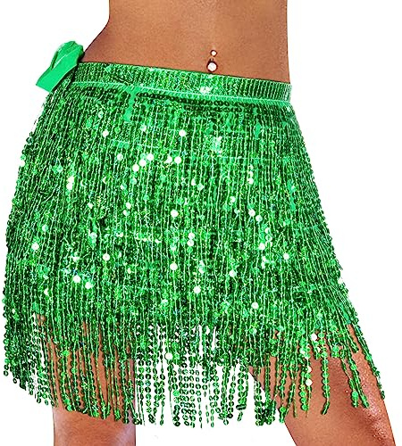 Monbessi Falda Lentejuelas Mujer Simpática Falda Flecos Falda Danza del Vientre para Mujeres y Niñas Actuación en Festivales de Danza (Verde)